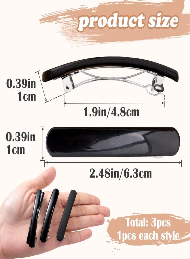 STSTR 3PCS French Barrette Clips for Women, Small Tortoise Shell Hair Clip, Curved Glossy/Frosted Thin Hair Flat Hairstylist Accessories for Women - Black, Crossed/Oval Style - Image 2